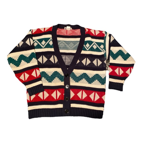 Cabin Creek Sweaters - Cabin Creek sweater V-neck 100% acrylic red blue white green stripes large